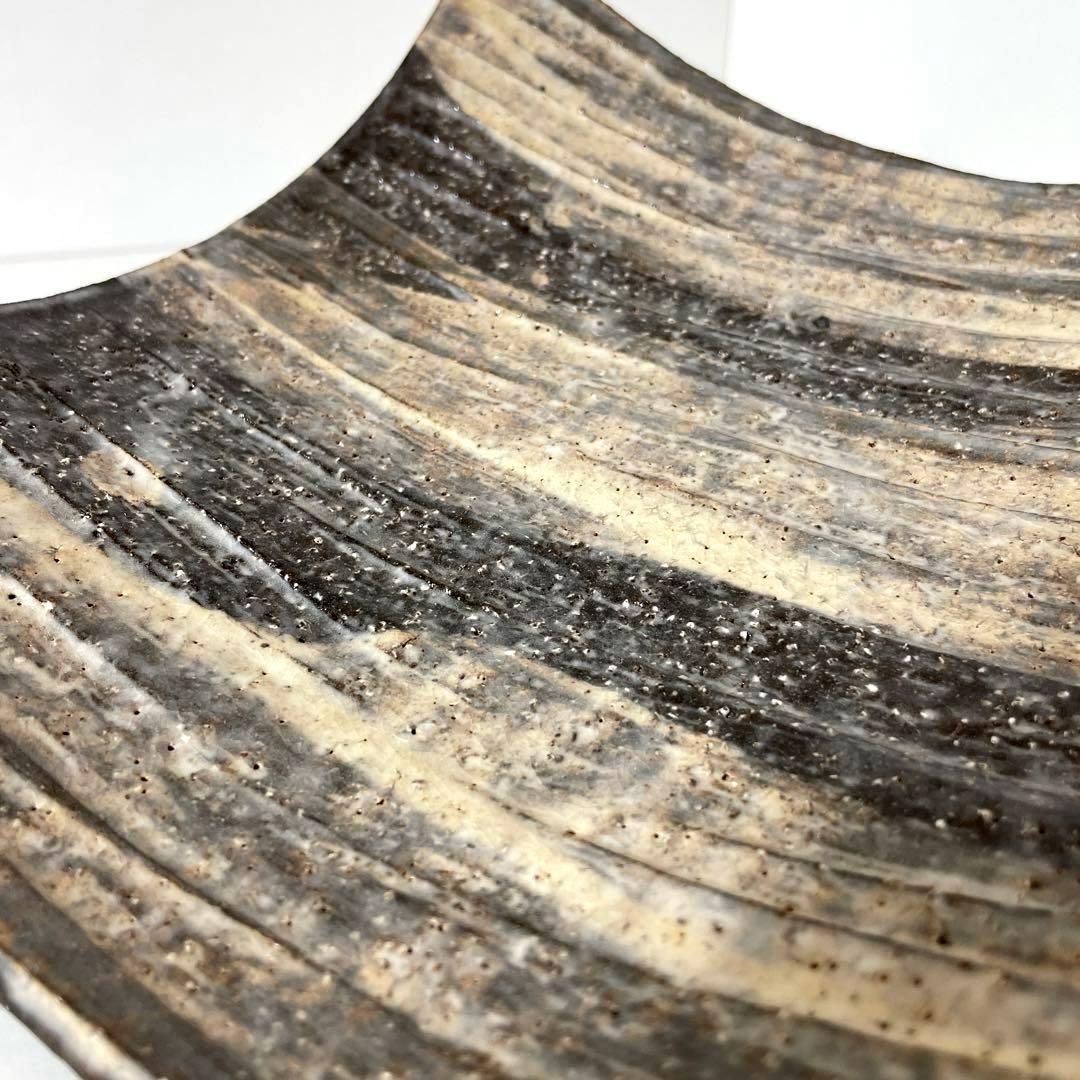 #XG513 陶芸家・波多野善蔵・萩焼四方皿・萩焼・共箱・共布栞・刷毛目・茶道具