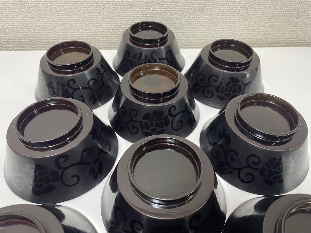 黒漆器 黒漆 内黒塗 漆器 吸物 懐石椀 煮物椀 10客 唐草柄 アンティーク