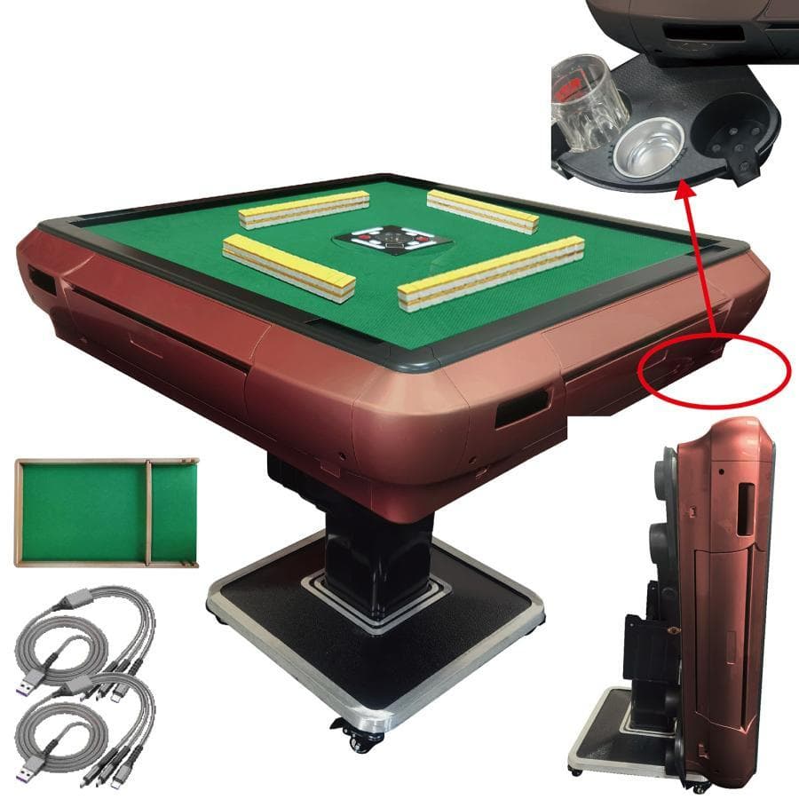 全自動麻雀卓 家庭用 静音 折り畳み式 キャスター付き（ワインレッド：28mm）