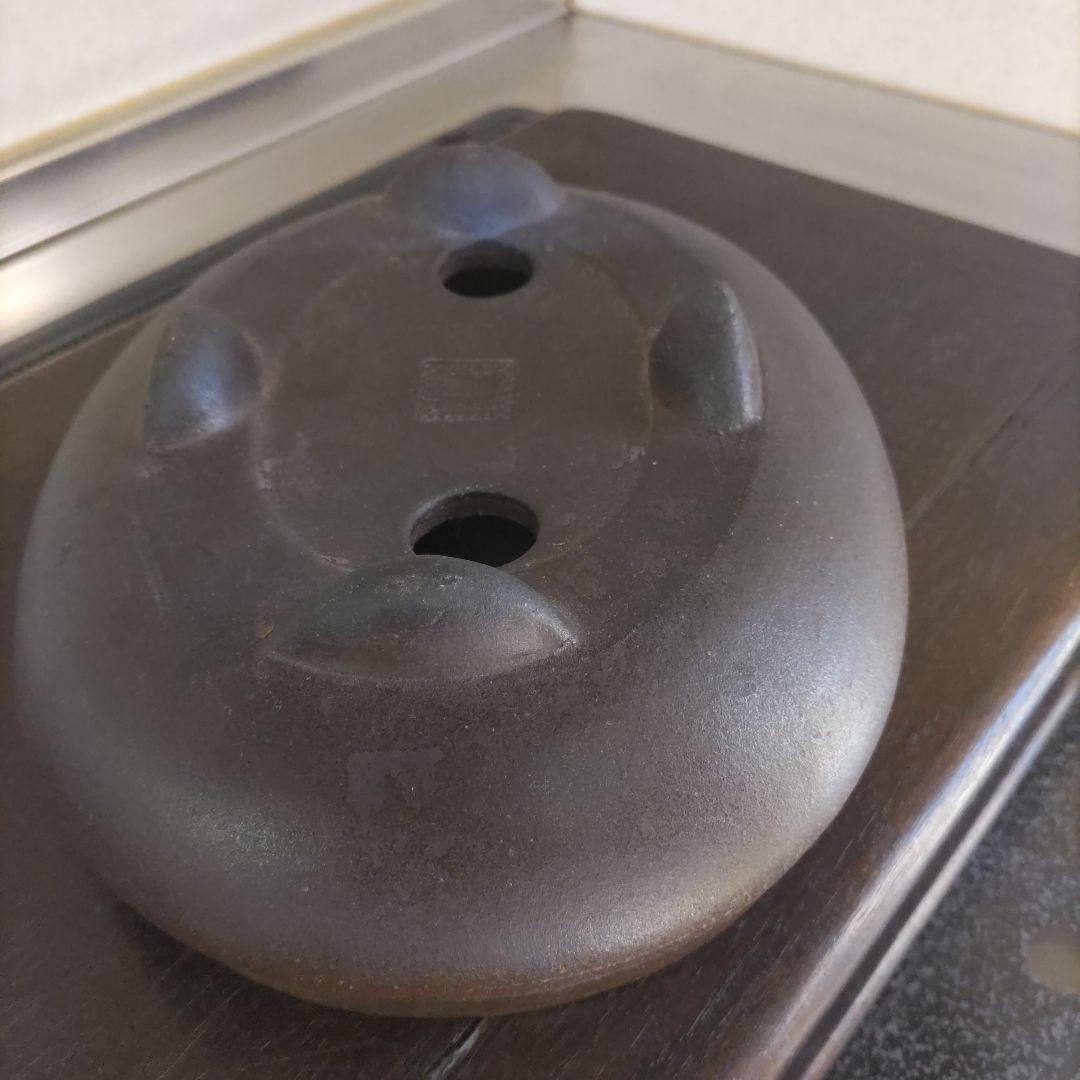 翼記、落款、紫泥袋式楕円鉢、盆栽鉢、植木鉢、古鉢、年代鉢、