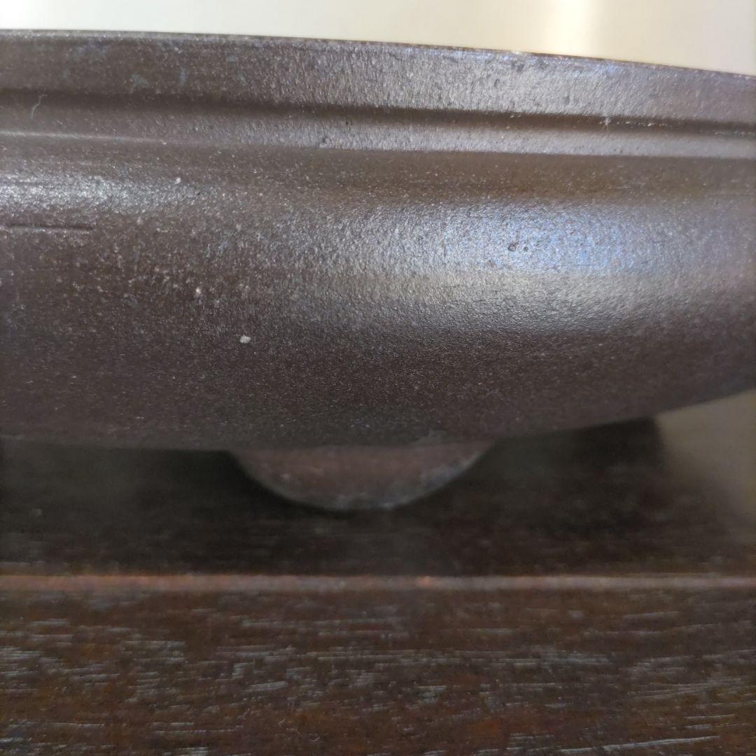 翼記、落款、紫泥袋式楕円鉢、盆栽鉢、植木鉢、古鉢、年代鉢、