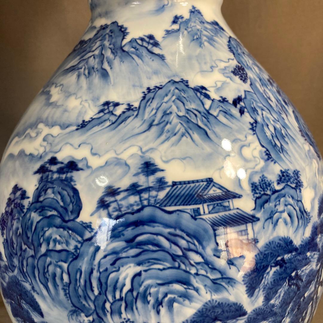 【彌左衛門】古伊万里の伝統　日本の名窯　松本彌左衛門作　染付廻り山水絵　大花瓶