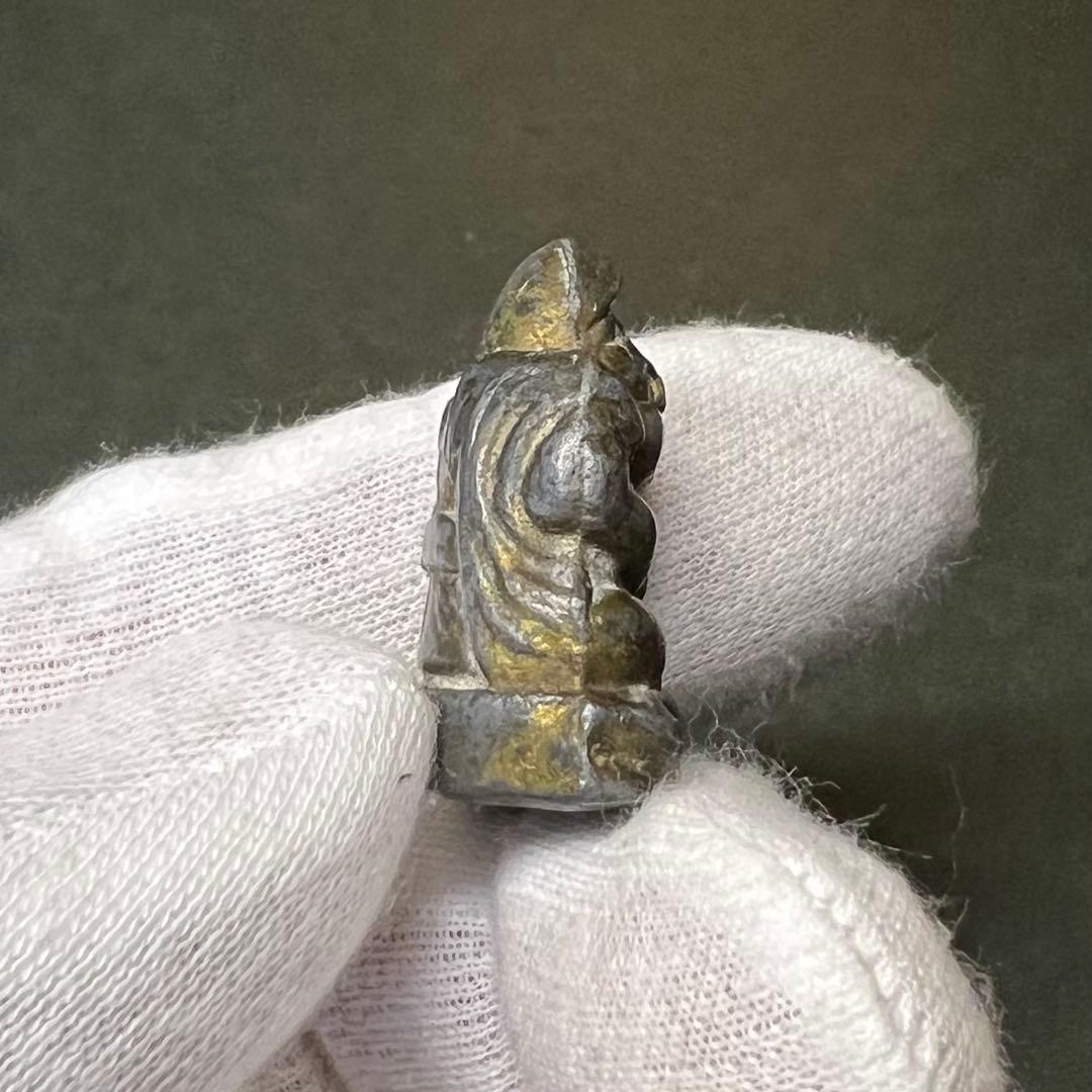 ◎古道具 庵々◎江戸時代後期 古銅製 恵比寿像 懐中仏◎神像豆仏鍍金痕有中空鋳造