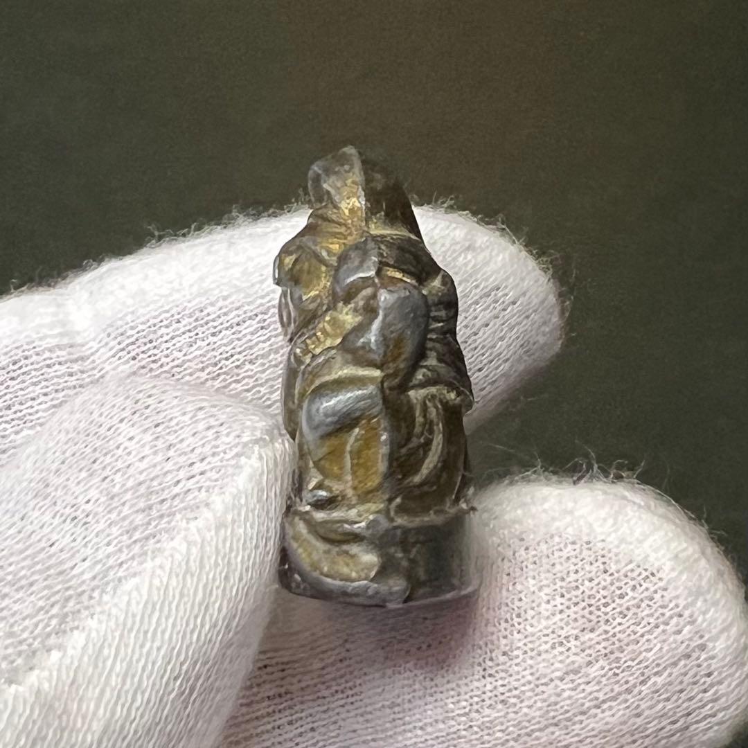 ◎古道具 庵々◎江戸時代後期 古銅製 恵比寿像 懐中仏◎神像豆仏鍍金痕有中空鋳造