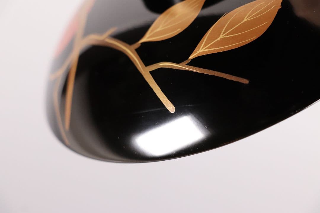 CK71 漆芸 木製漆器 輪島塗 柿蒔絵 黒塗御吸物椀 三客 / 秋 果物