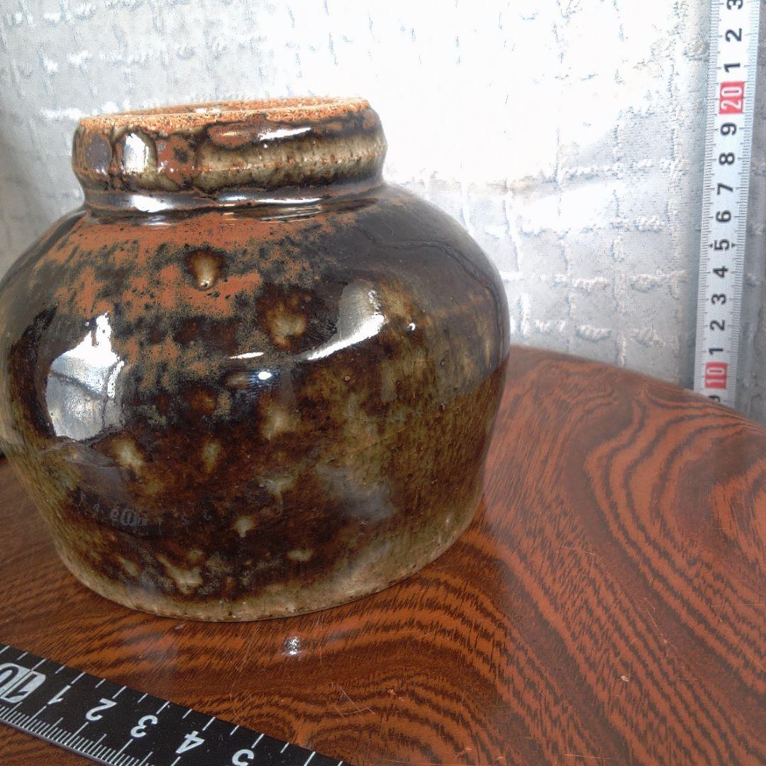 骨董７陶器の丸型ボウル 茶色と黒のグラデーション
