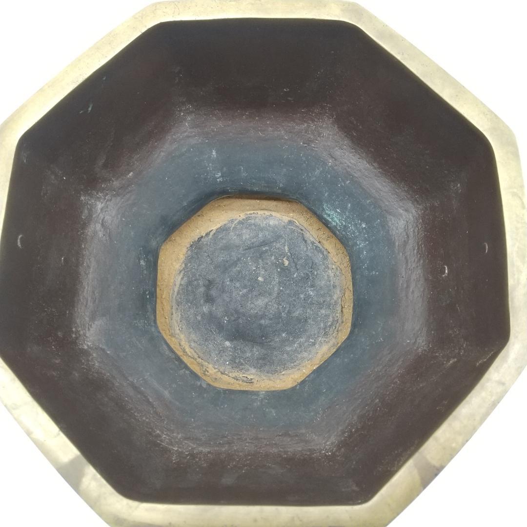 2122番 金屋五郎三郎造　宣徳 八角火鉢 黄銅製 双魚耳黄銅製　双魚耳