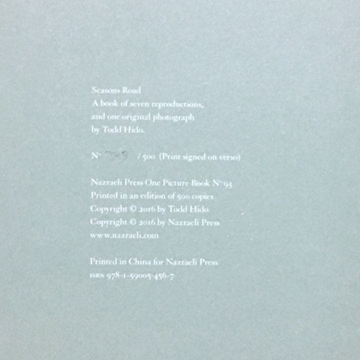 写真集，オリジナルプリント付き限定品トッドハイド Seasns Road