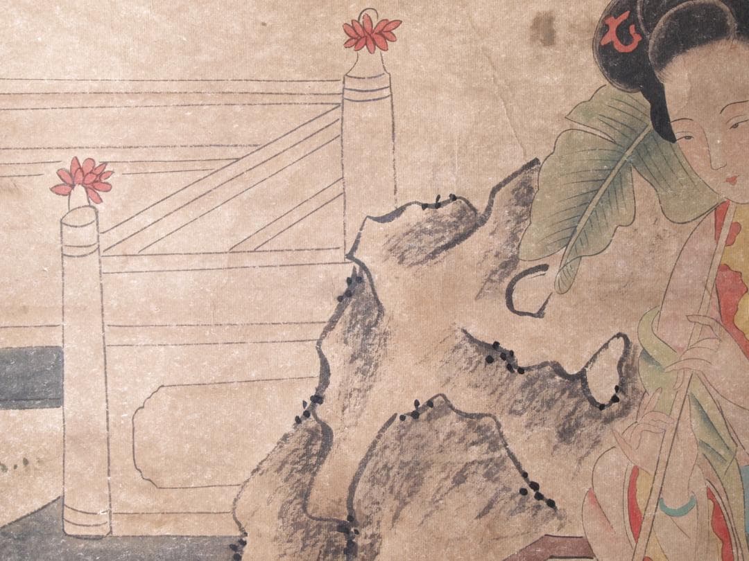 【骨董掛け軸】美女図 肉筆保證 捲り 中国古美術   AK532A12-1