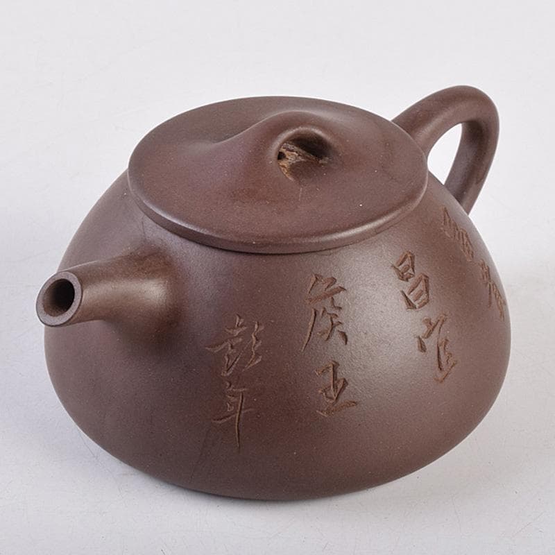 中国　寅春銘　紫砂　朱泥　漢詩刻　急須　茶壷　M　R8982