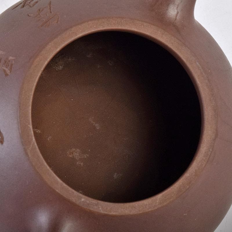 中国　寅春銘　紫砂　朱泥　漢詩刻　急須　茶壷　M　R8982