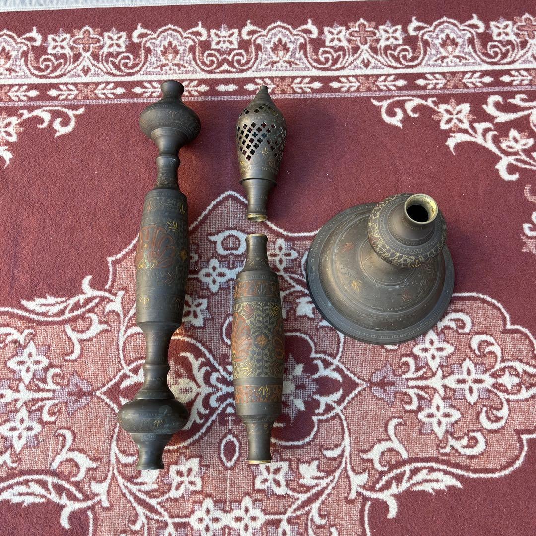 古雑貨アンティーク品◾️真鍮製 エスニックデザイン スタンドライト ベース