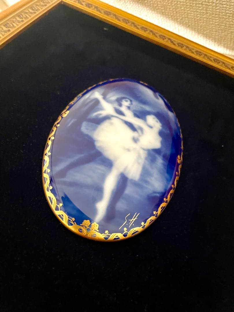 大倉陶園 陶額バレリーナ 白鳥 額装 美品 （S.H.サイン入り） 正規品