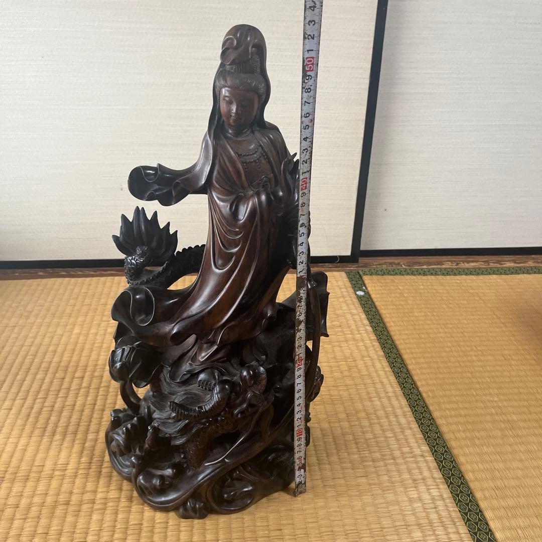 【お値下げ】木彫　観音菩薩　木製　龍　彫刻　仏像　天女　置物　オブジェ
