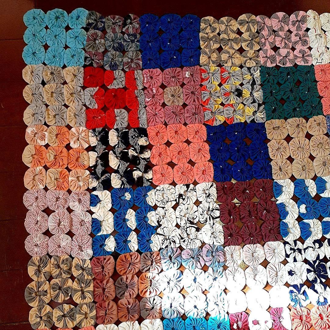 ⭐特大見事★アンティーク！ヨーヨーキルト　66⑧