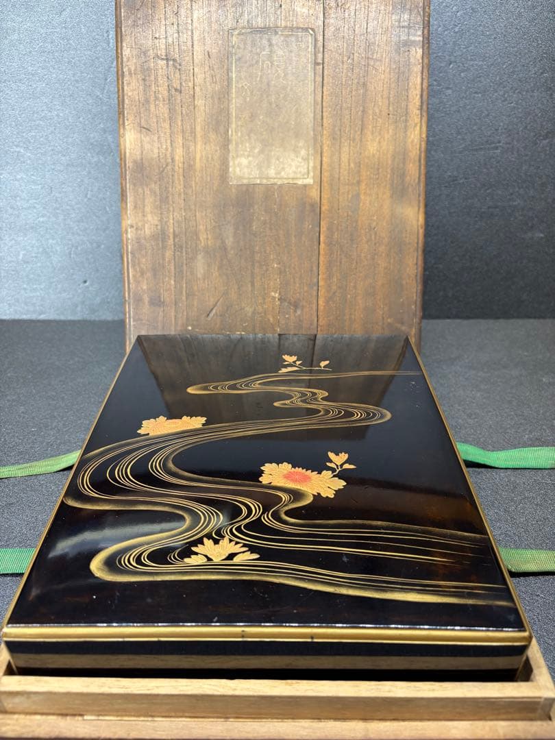 【時代物】金彩細密花蒔絵 硯箱 内梨地 木胎漆器 骨董 共箱付