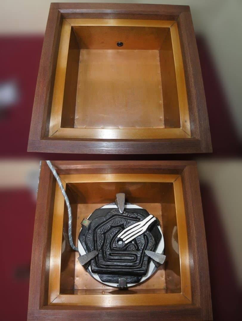 ☆本桑 置炉 在銘 平丸千筋釜 釜鐶 置炉用600w炭型電熱器 送料込み