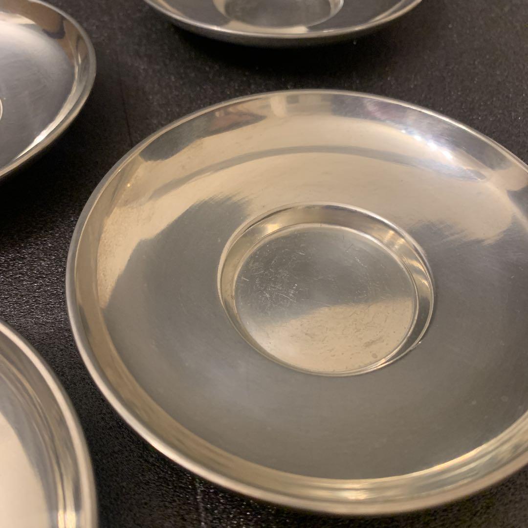 秦蔵六 純錫園式茶托　５客揃 煎茶道具 蔵苑造在銘 共箱 園式、静壽居 純錫茶托