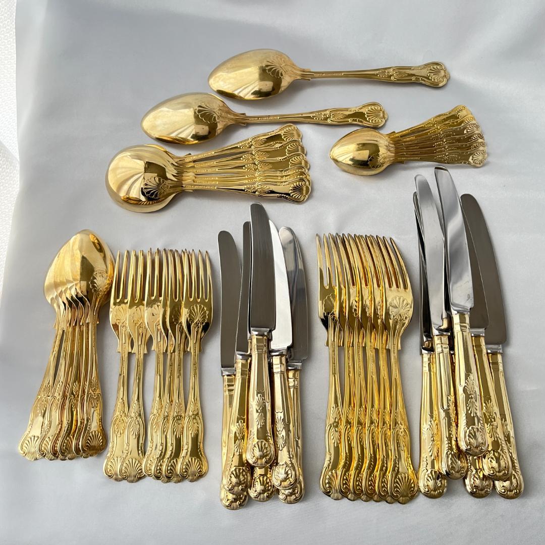 【英国】キングスパターンのディナーセット 44本組 【ゴールドプレート】