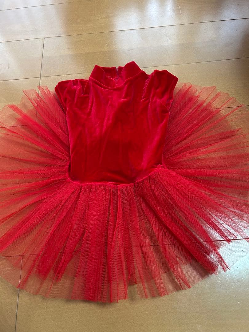 キッズ赤いチュチュ付きレオタード10着セット