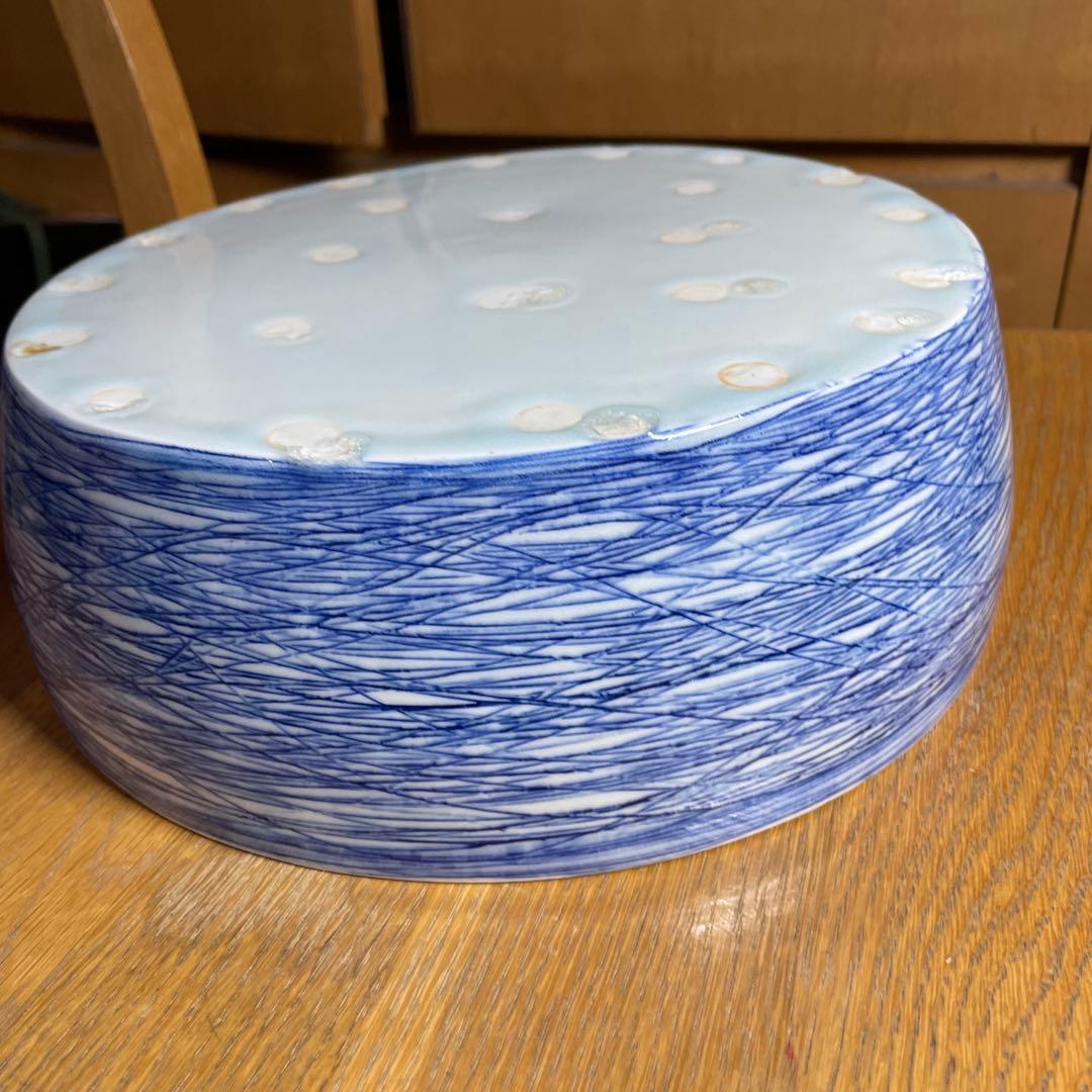 吉川正道　染付線紋銅鑼鉢