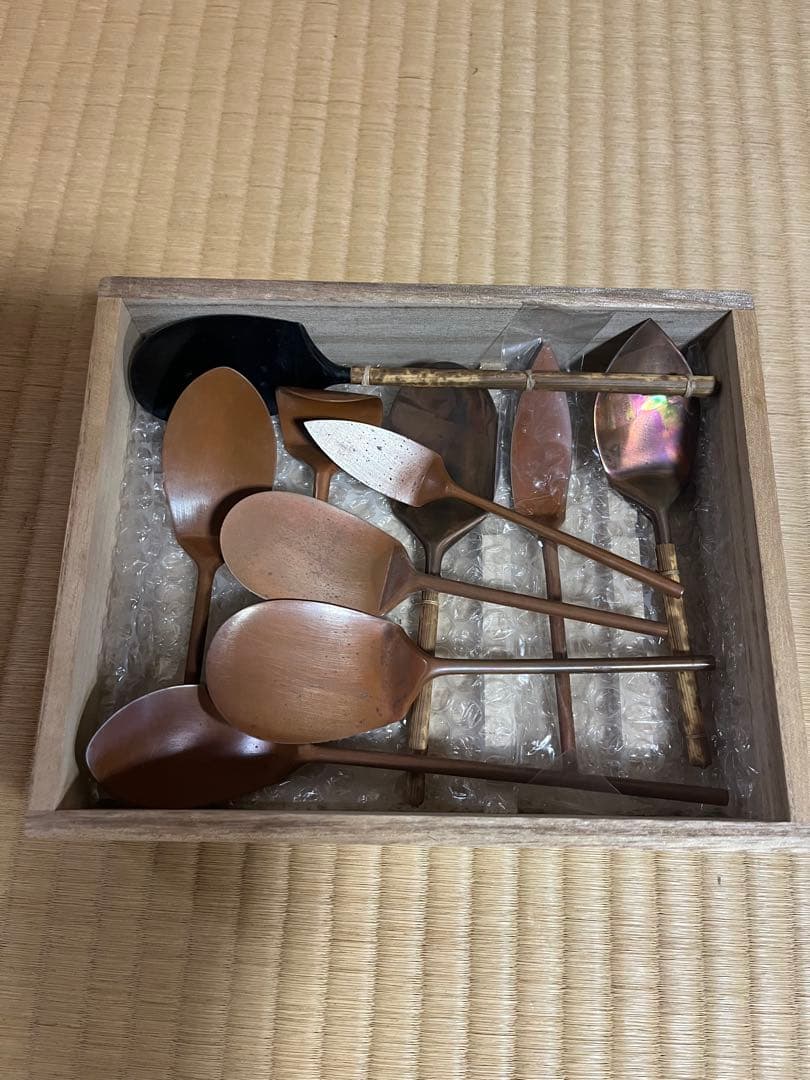茶道具 菓子匙揃 竹柄金属製 桐箱入 Tea Tools