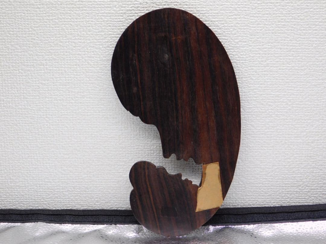 マリア母子像　木製アート彫刻　約30cmx15cm　ダークブラウン　裏面補強アリ