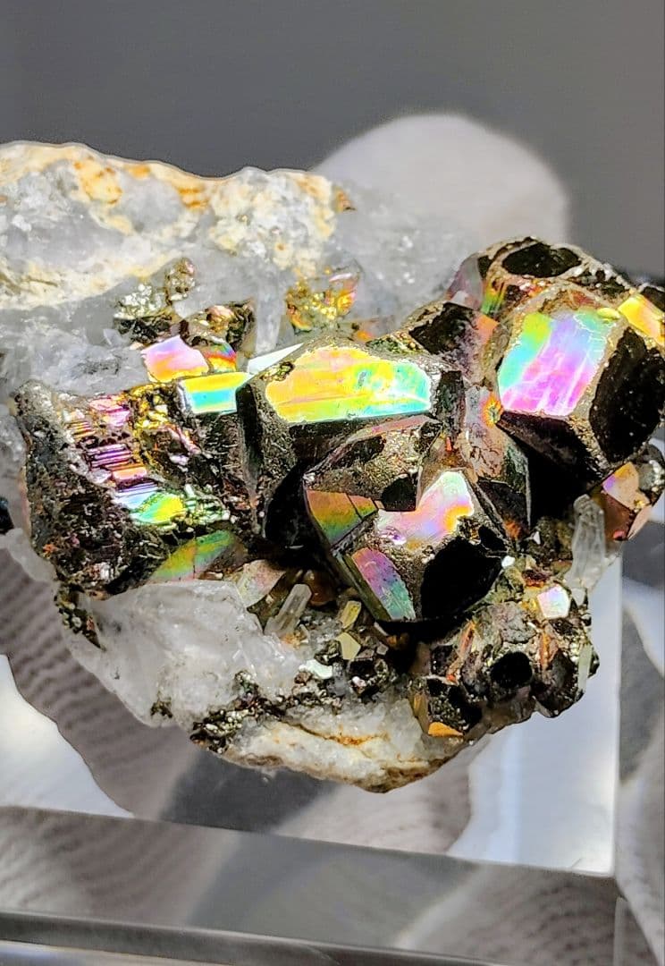 【コレクター向】レインボーパイライト イリデッセンスパイライト 水晶 共生