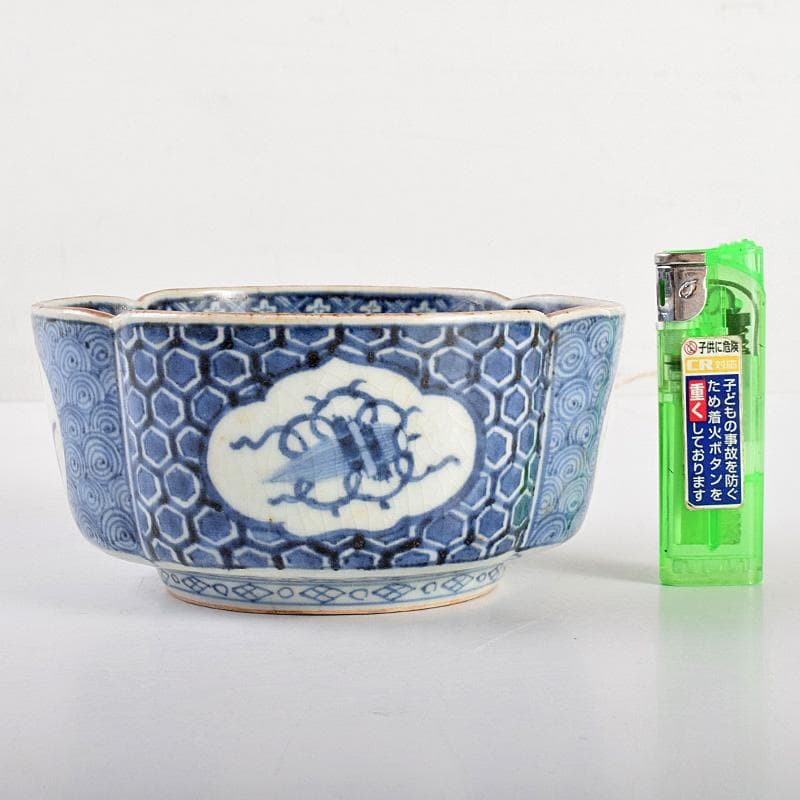 九谷焼　大聖寺伊万里　奇玉宝鼎之珍　色絵　木瓜形菓子鉢　時代箱付　V　R5037
