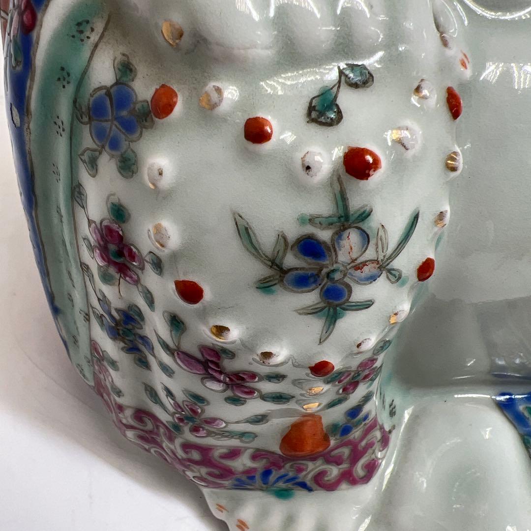 中国景徳鎮　羅漢肝嶺上　朱義順作　粉彩布袋置物　高さ約25㎝　トコル