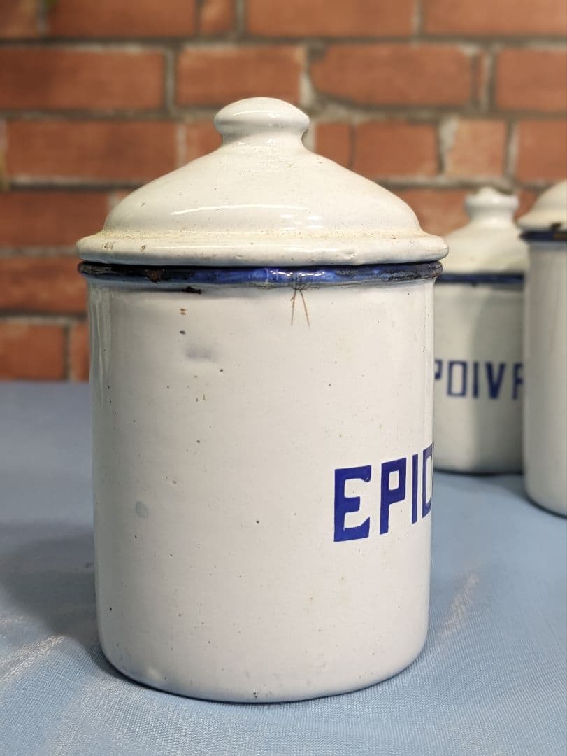 フランス アンティーク ホーロー キャニスター お茶 スパイス コショウ 小3点