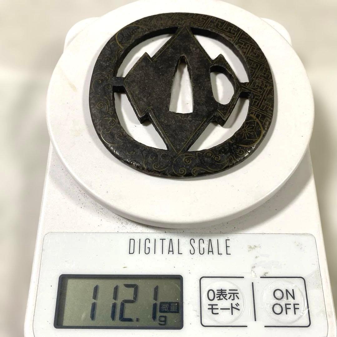 B-65 鍔　『正阿弥 天地扇』　金象嵌　鉄地　武具　刀装具　美術品　工芸品