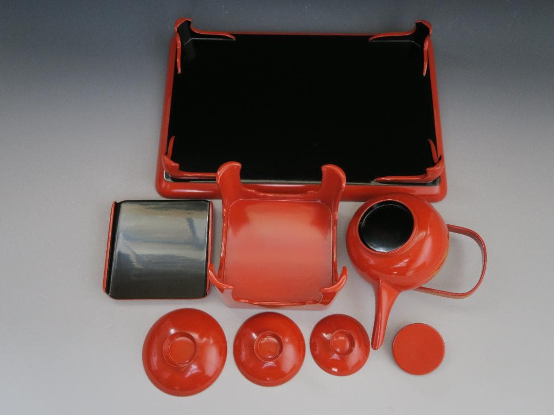 【輪島塗】屠蘇器 稲忠漆芸堂謹製 鶴亀松竹梅 沈金 洗朱 壱組 天然木 共箱