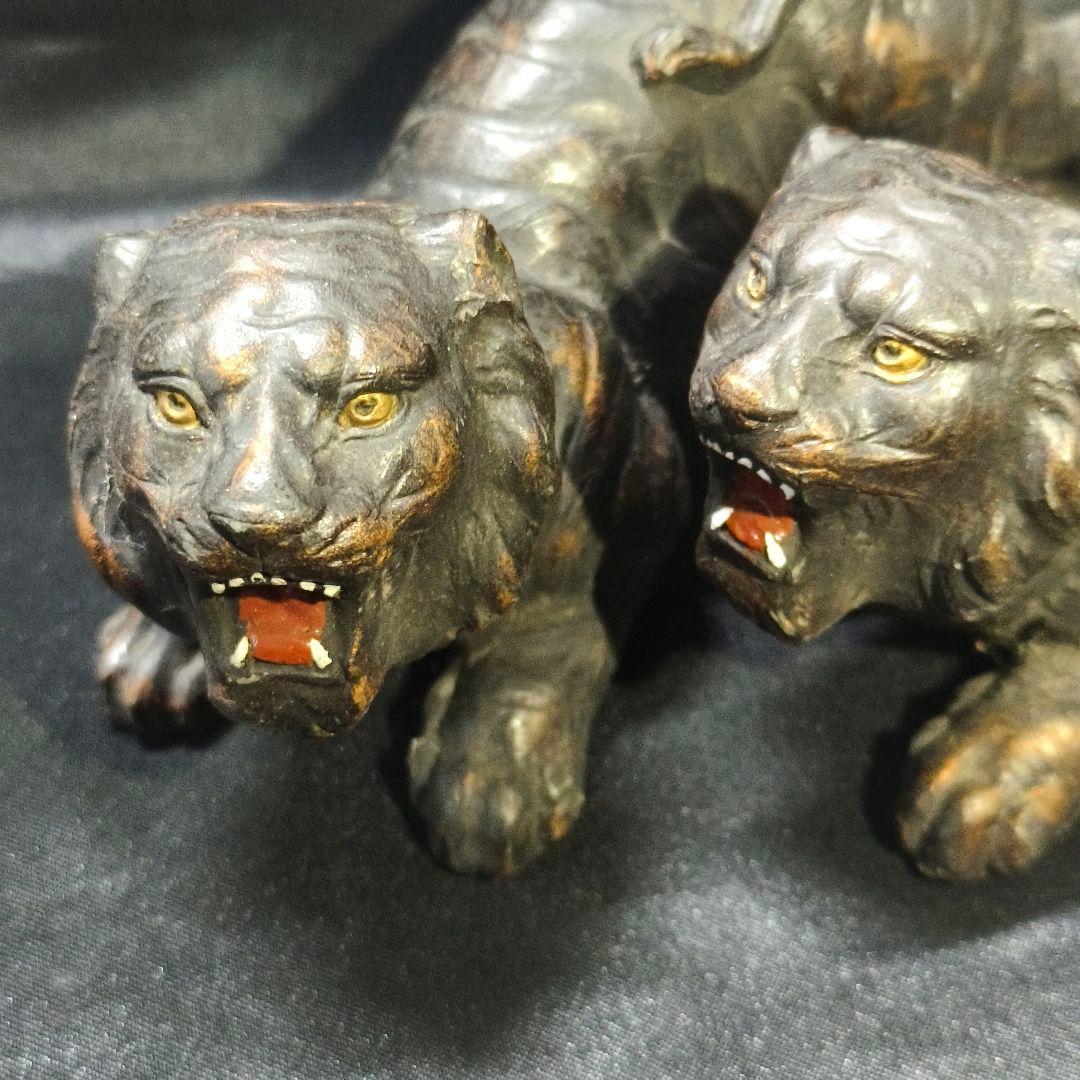 中国骨董 虎2頭 陶芸品 無銘時代物 古美術品 アンティーク コレクター放出美品