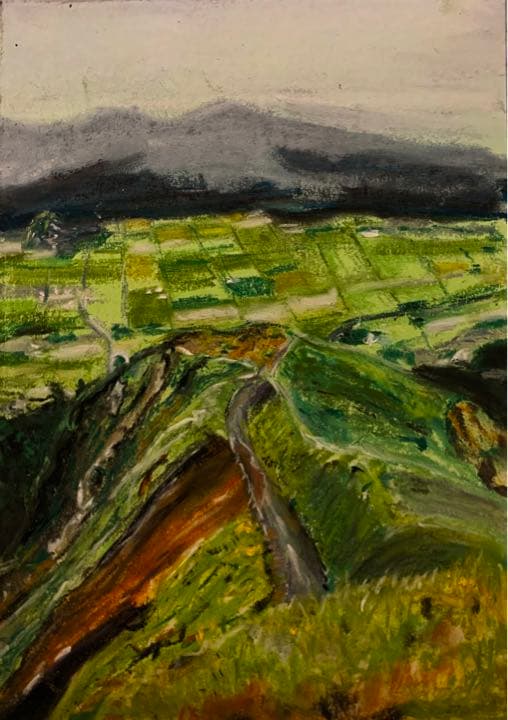 【パステル原画 A5 2枚セット】天空の道（熊本地震前後の阿蘇）