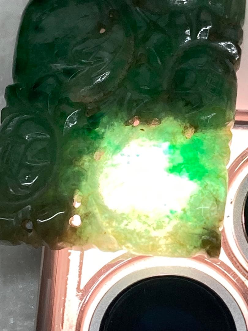 天然 古翡翠 清代 糸引透彫 K10 ペンダント 玉佩 根付