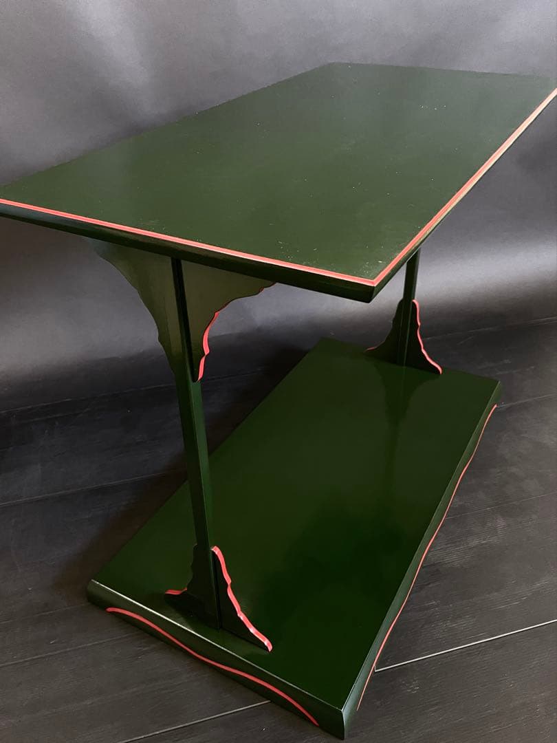 【美品】「母」 兼中斎(堀内宗完)花押 勝利作 青漆爪紅 及台子 茶道具 13F