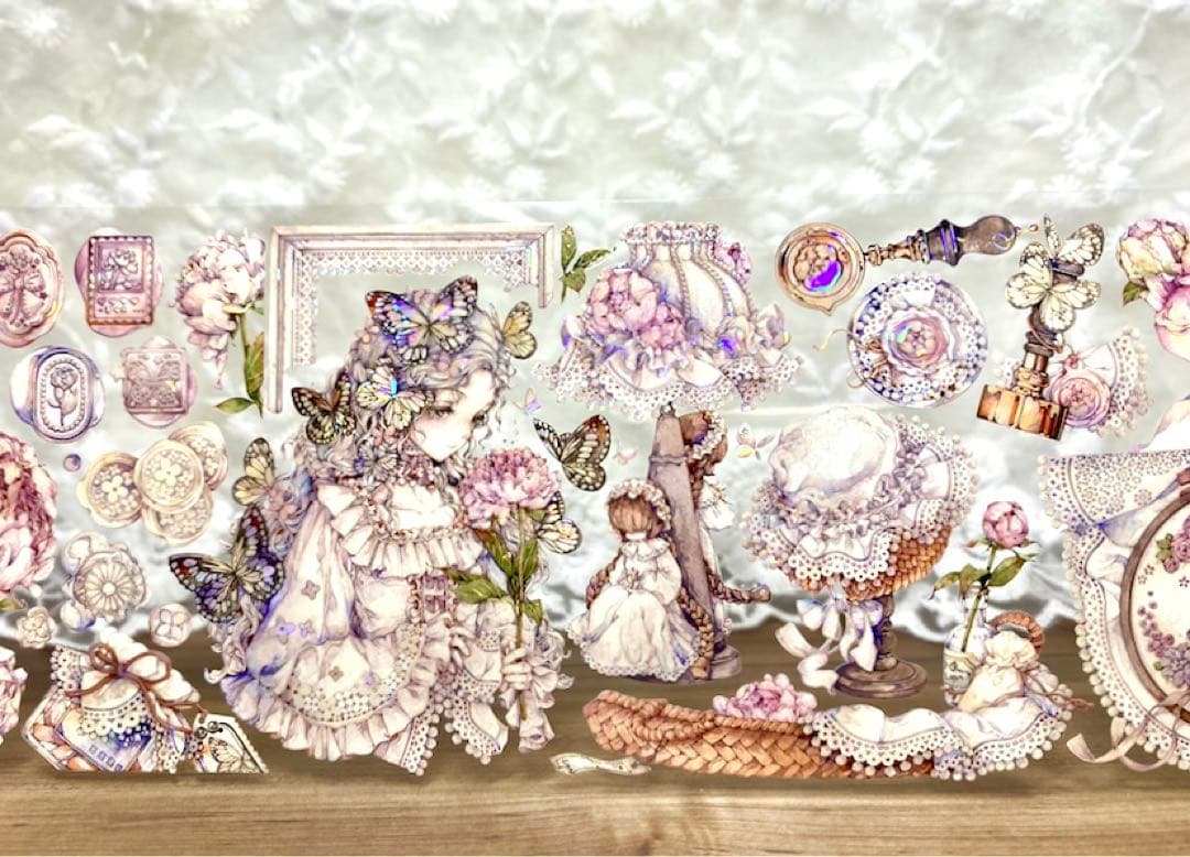 【KN058】海外PET貝殻光マスキングテープ　マステ切り売り　芍药季　お花