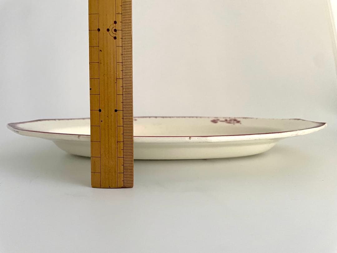 フランス アンティーク 赤い花柄のオーバルプレート