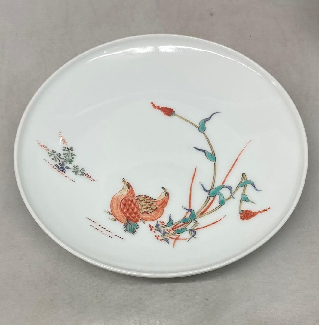 B489b「錦 粟鶉文　皿」5枚　十三代酒井田柿右衛門作　共箱　銘々皿　茶道具