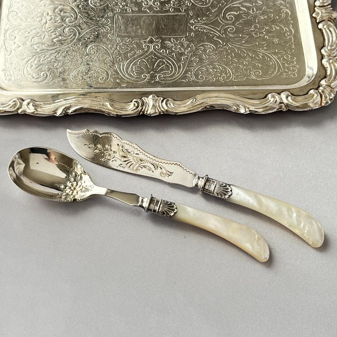【英国】【白蝶貝】ブレッグファストセット バターナイフ / プレザーブスプーン