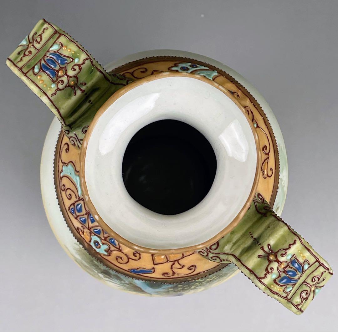 【美品】オールドノリタケ 約２５cm 薔薇紋 エナメル盛り 花瓶 アールヌーボー