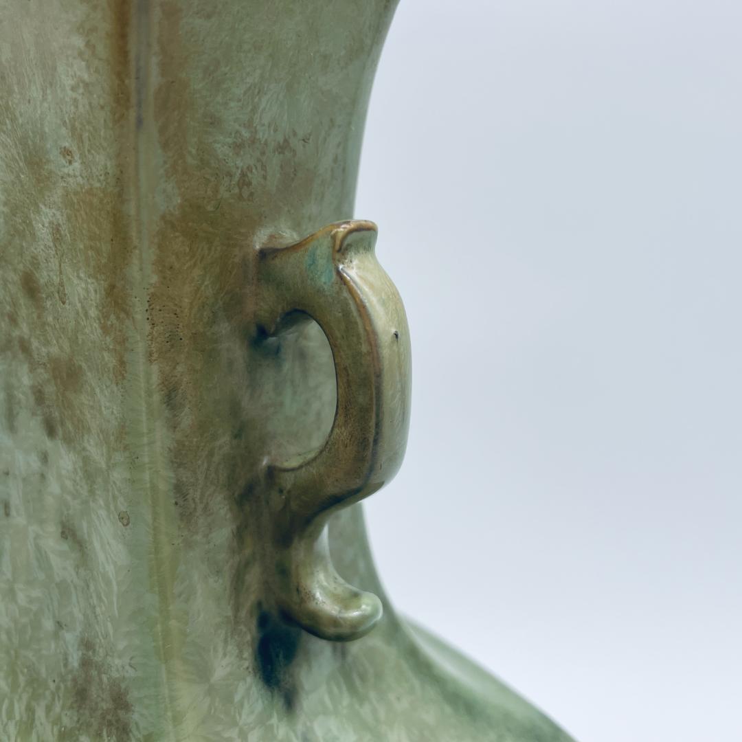 【大正】小森忍 緑釉雙耳瓶 匋雅堂製款 大連市 中国美術 中国古玩