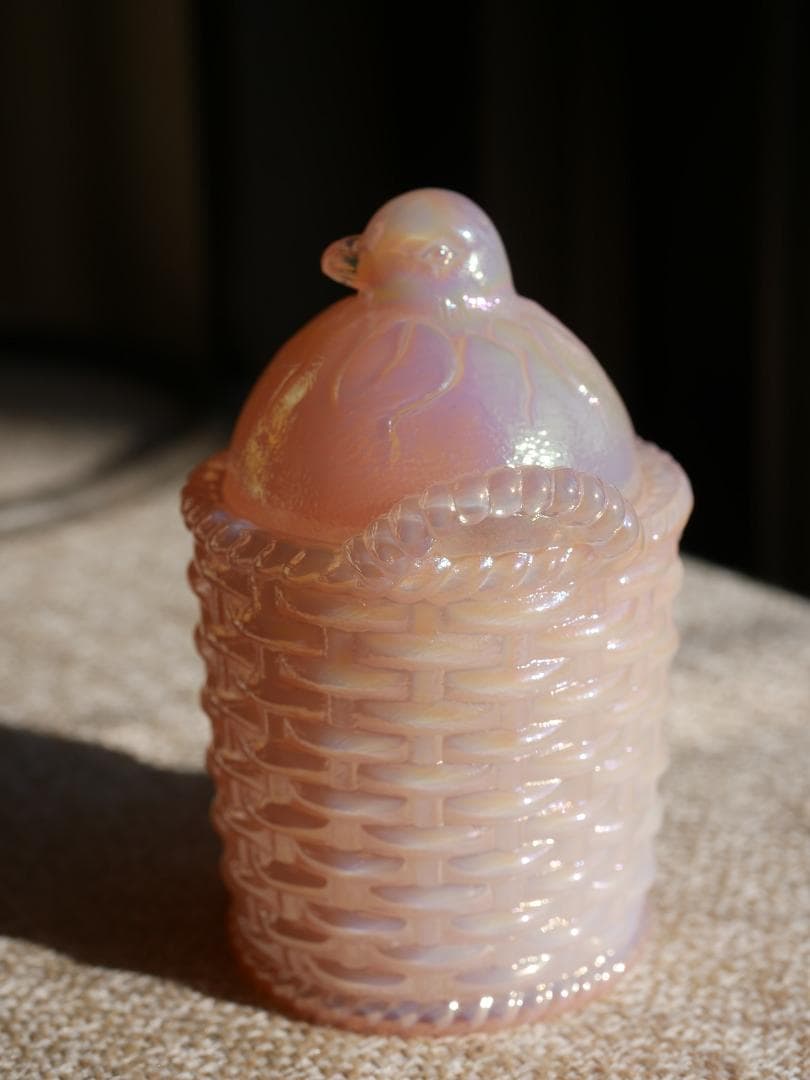 フェントン イリデセントグラス バードオンザネスト 蓋付き小物入れ