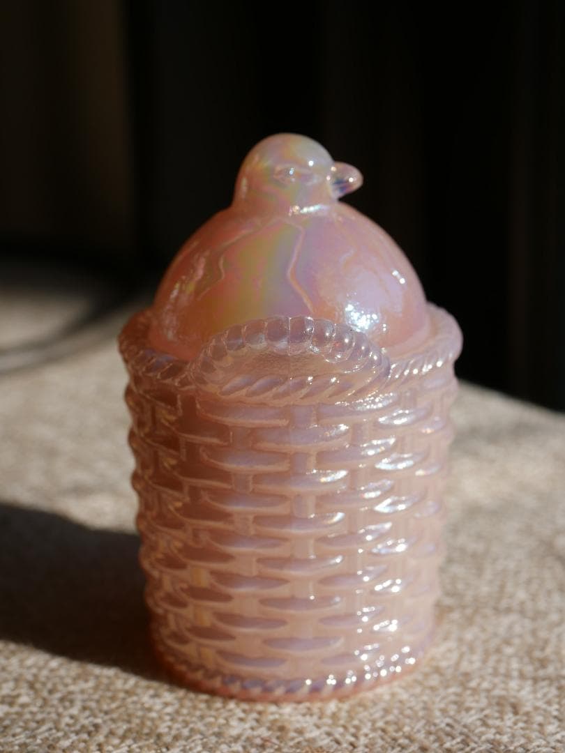 フェントン イリデセントグラス バードオンザネスト 蓋付き小物入れ