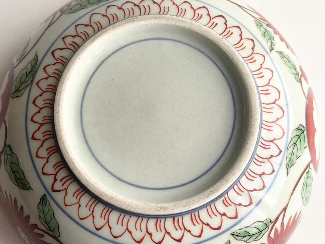 骨董　アンティーク　古伊万里　型物古伊万里　赤絵　色絵　窓絵　花文様　鉢　菓子鉢