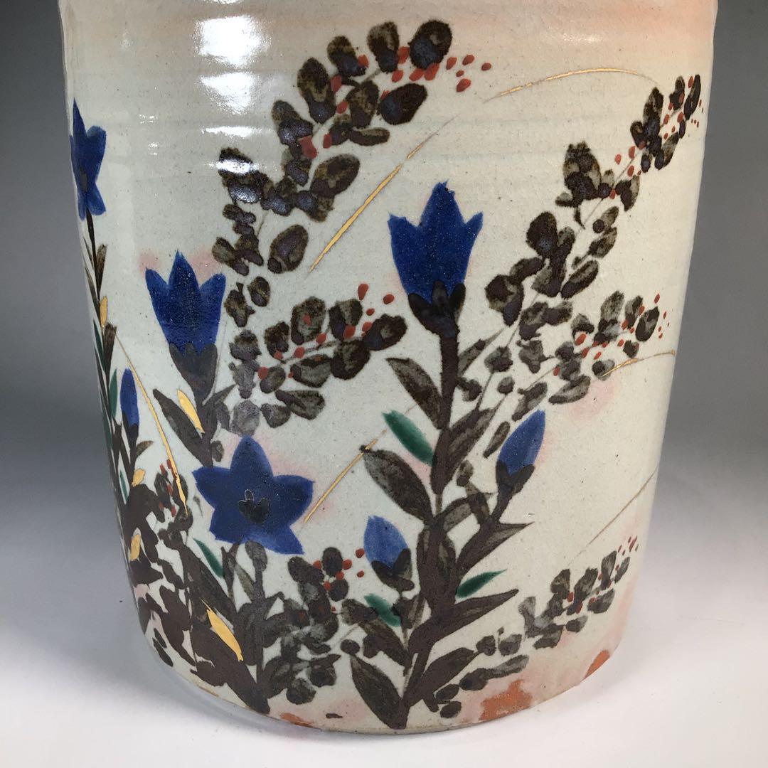 Ｎ７２３　水指　『菰山窯　宮田豊造』『金彩秋草文』『一重口水指』　共箱　茶道具