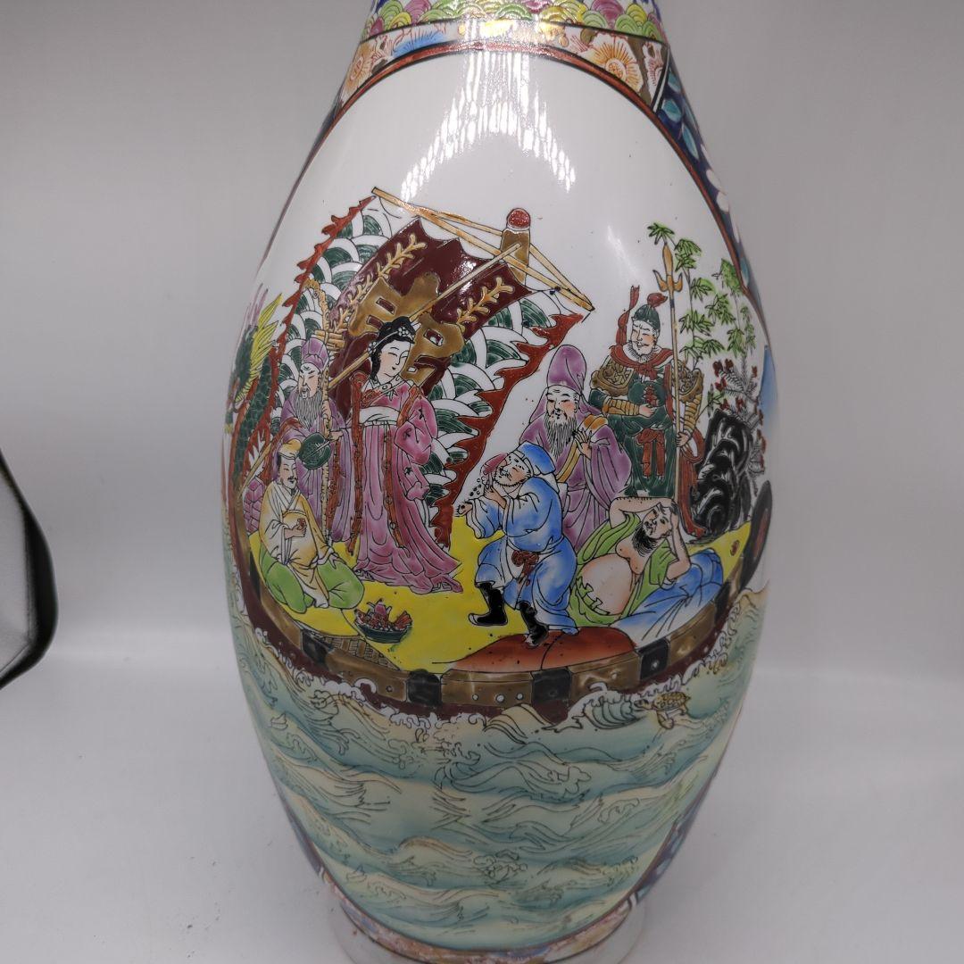 飾り壺　大壺　有田焼き　美人　武士　松　七福神金彩　色絵　古美術　骨董