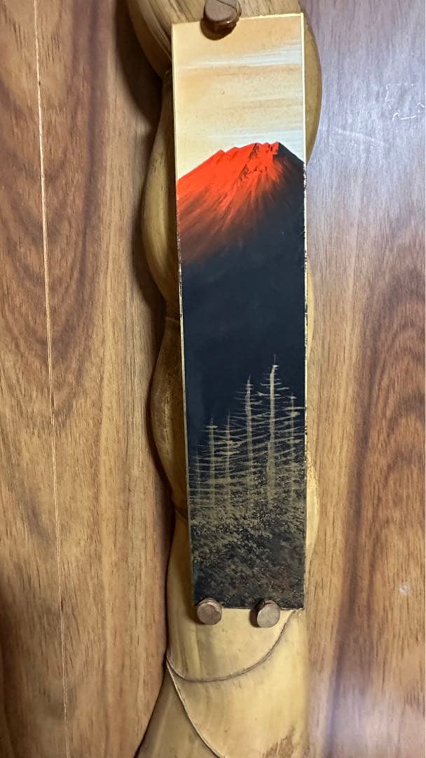 短冊掛け　亀甲竹製　赤富士短冊付き　茶道具