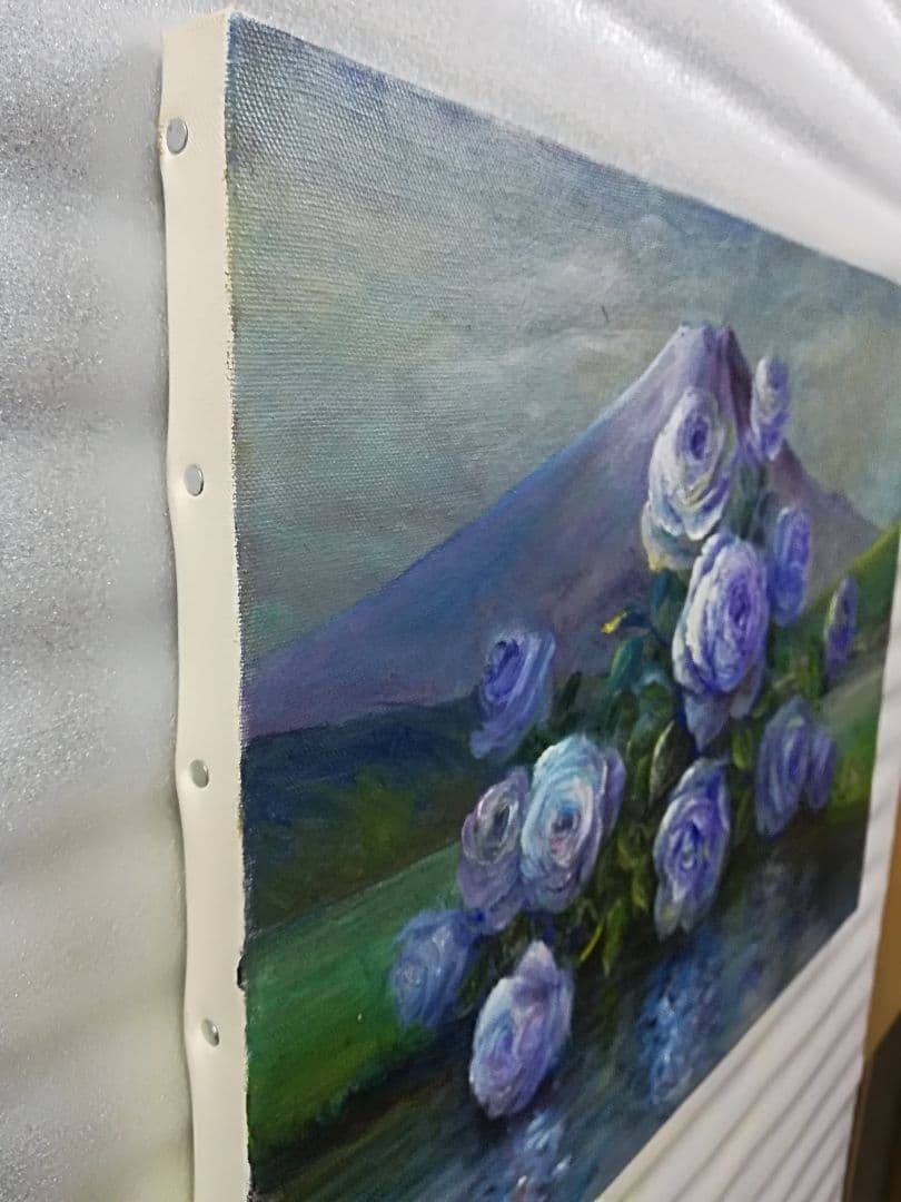 画家 haru 薔薇 と 富士山 真作 原画 一点物 油彩画 F6号 。
